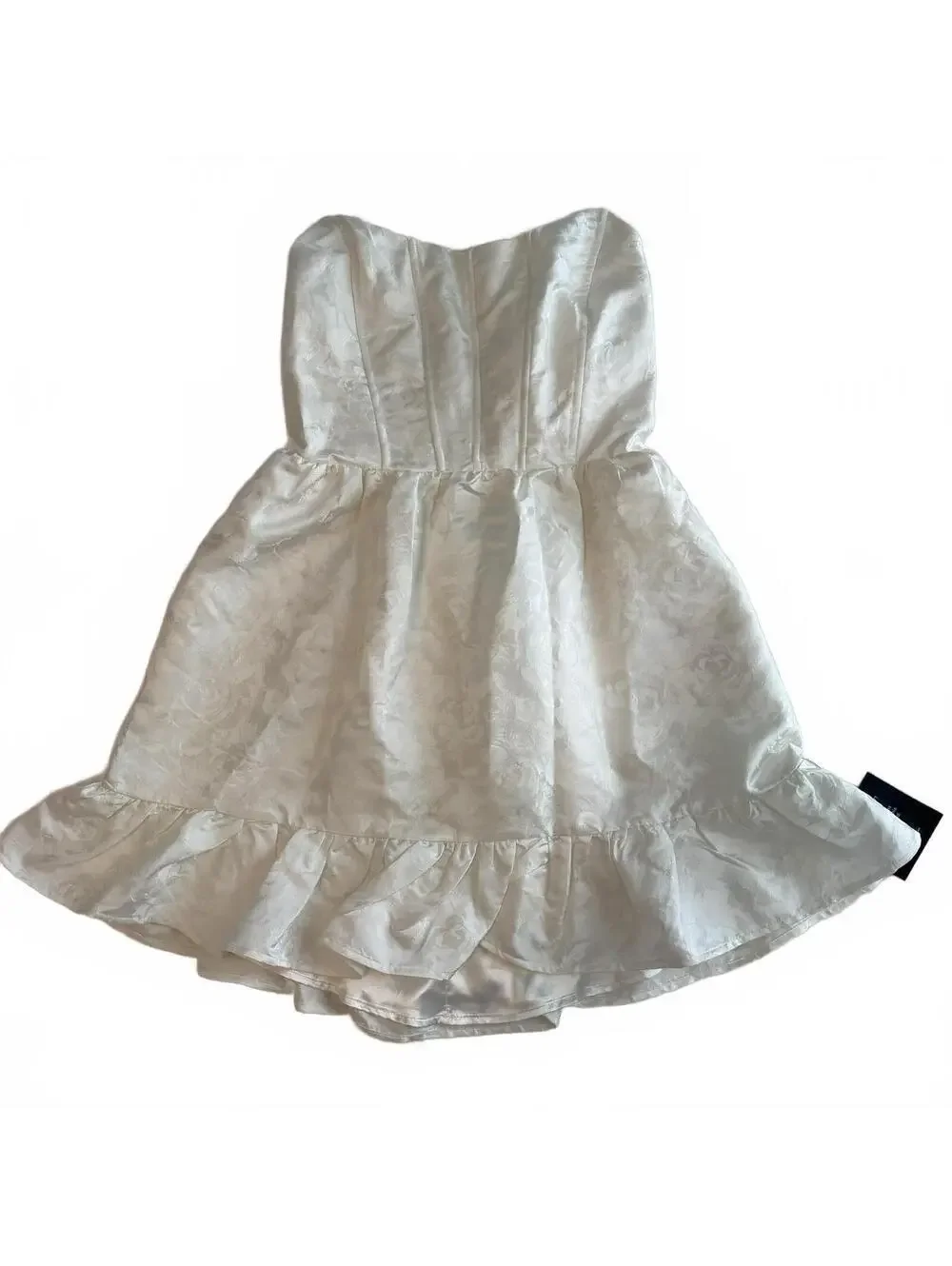NWT (Flaw) Lulus Luxe Delight Ivory Jacquard Strapless Bustier Mini Dress Size M - Picture 3 of 9
